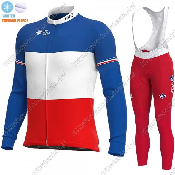France FDJ Winter Thermal Fleece 2021 Fahrradbekleidung Radtrikot Langarm+Lang Trägerhose GAHKI France FDJ Winter Thermal Fleece 2021 Fahrradbekleidung Radtrikot Langarm+Lang Trägerhose GAHKI