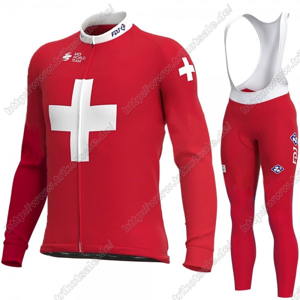 Swiss FDJ 2021 Fahrradbekleidung Radtrikot Langarm+Lang Trägerhose HIISJ Swiss FDJ 2021 Fahrradbekleidung Radtrikot Langarm+Lang Trägerhose HIISJ