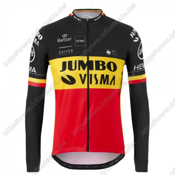 Jumbo Visma 2021 Belgium Fahrradbekleidung Radtrikot Langarm SFOHB Jumbo Visma 2021 Belgium Fahrradbekleidung Radtrikot Langarm SFOHB