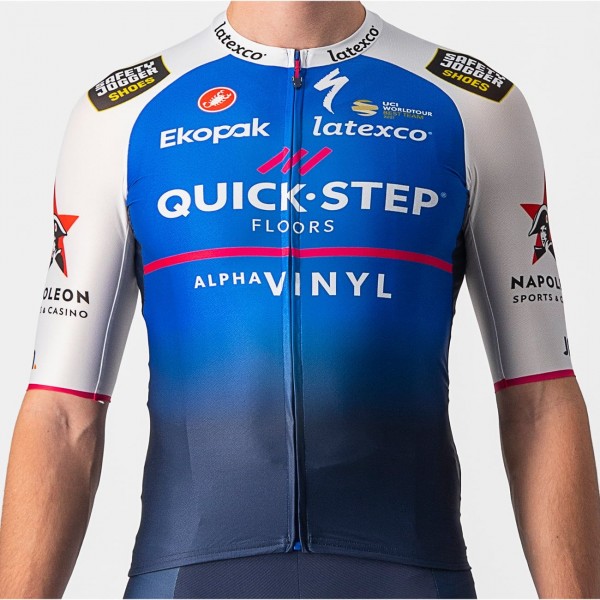 Quick Step-Alpha Vinyl 2022 Aero Race 6.1 Radtrikot kurzarm(langer RV)-Radsport-Profi-Team Quick Step-Alpha Vinyl 2022 Aero Race 6.1 Radtrikot kurzarm(langer RV)-Radsport-Profi-Team